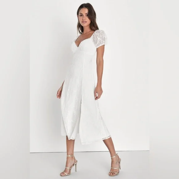 NWOT Lulus Blossoming with Charm White Embroidered Tie-Back Midi Dress - Picture 4 of 9